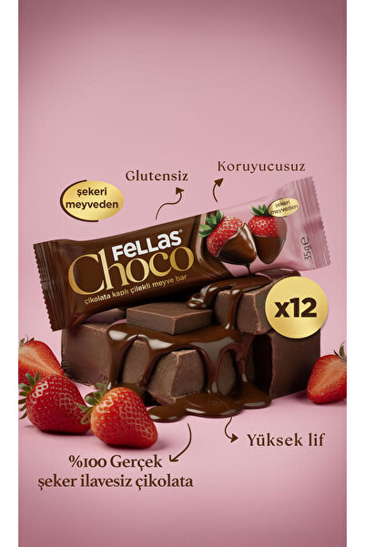 Fellas Choco - Çikolata Kaplı Çilekli Meyve Bar (35 g) x 12 Adet