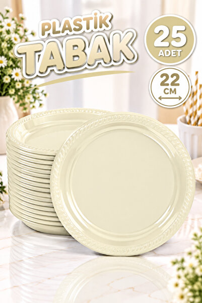 Huzur Party Store Krem Renginde 22'cm 25'li Parlak Tabak Renkli Dayanıklı Pla...
