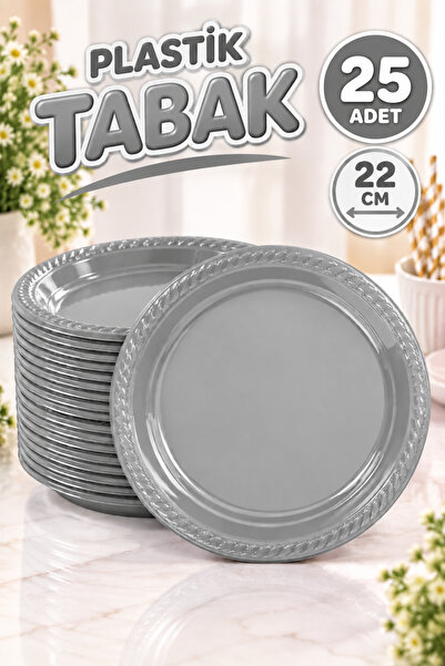 Huzur Party Store Gümüş Renginde 22'cm 25'li Parlak Tabak Renkli Dayanıklı Gr...