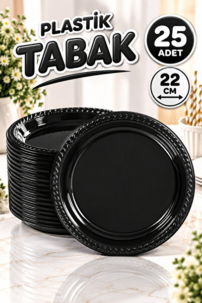 Huzur Party Store Siyah Renginde 22'cm 25'li Parlak Tabak Renkli Dayanıklı Pl...