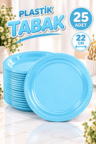 Huzur Party Store Mavi Renginde 22'cm 25'li Parlak Tabak Renkli Dayanıklı Pla...