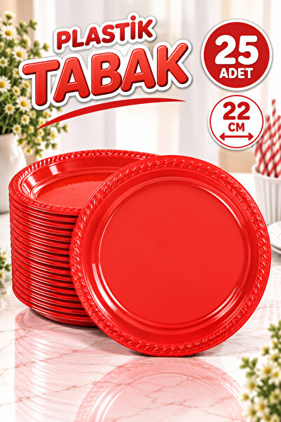 Huzur Party Store Kırmızı Renginde 22'cm 25'li Parlak Tabak Renkli Dayanıklı ...