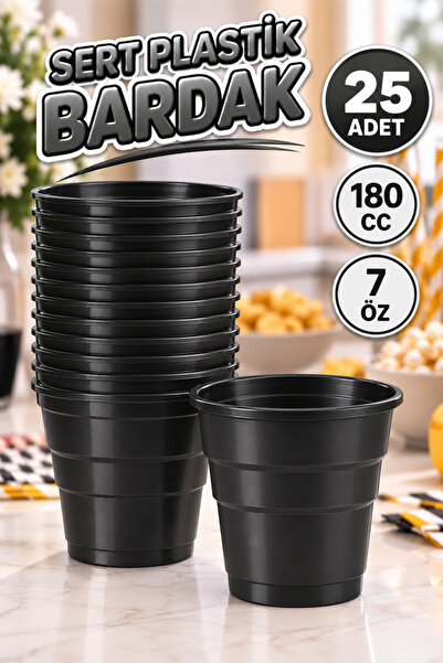 Huzur Party Store Siyah Renk 25 Li Plastik Bardak 180 Cc 7 Oz Sert Doğum Günü...