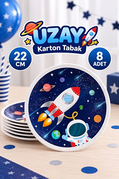 Huzur Party Store Uzay Karakterli Tabak 8 Adet Kozmik Galaksi Temalı Astranot...