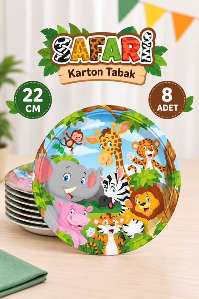 Huzur Party Store Safari Karakter Temalı Tabak 8 Adet Orman Hayvanları Doğum ...