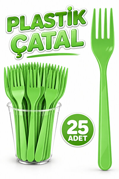 Huzur Party Store 25 Adet Yeşil Renkli Çatal Sert Dayanaklı Plastik Lüks Kull...