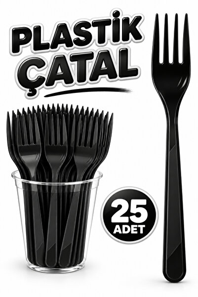 Huzur Party Store 25 Adet Siyah Renkli Çatal Sert Dayanaklı Plastik Lüks Kull...