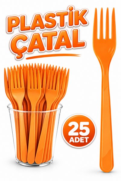 Huzur Party Store 25 Adet Turuncu Renkli Çatal Sert Dayanaklı Plastik Lüks Ku...