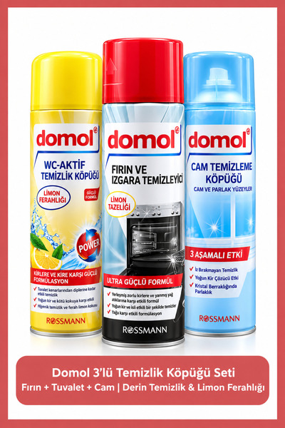 DOMOL 3’lü Temizlik Köpüğü Seti | Cam + Fırın + Tuvalet | Derin Temizlik & Li...