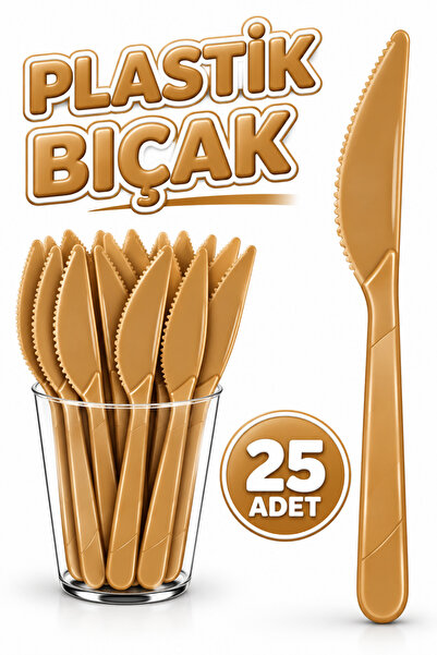 Huzur Party Store 25 Adet Gold Renkli Bıçak Sert Dayanaklı Plastik Lüks Kulla...