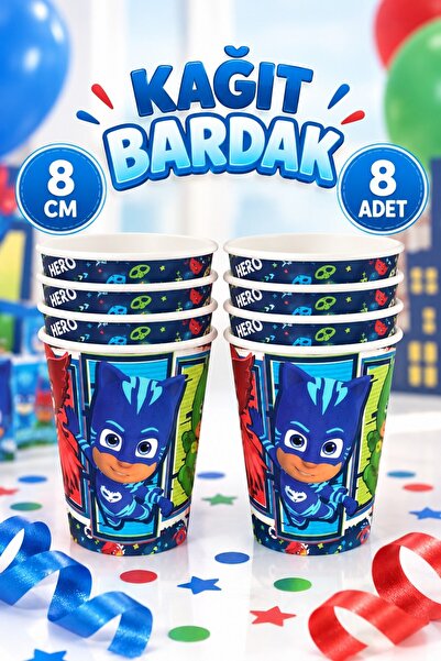 Huzur Party Store Pj Maskeliler Temalı Bardak 8 Adet Pija Maske Kedi Çocuk Ka...