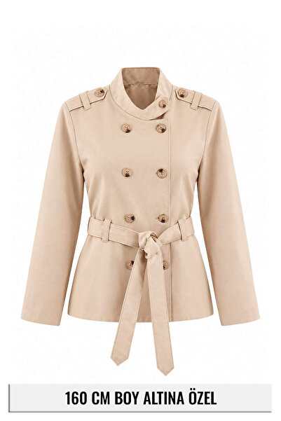 Trendyol Collection Petite Stone Regular Fit Stand Collar Trench Coat Twoaw27...