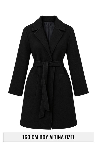 Trendyol Collection Petite Black Oversize Patterned Cashmere Coat Twoaw27Kb00057