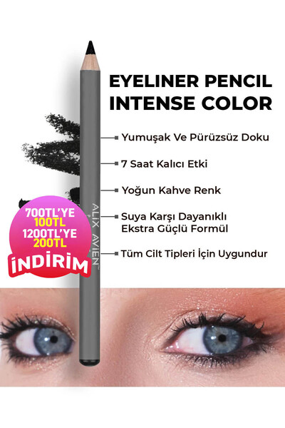 Alix Avien Suya Dayanıklı Yoğun Pigmentli Kremsi Kolay Sürüm Siyah Göz Kalemi...