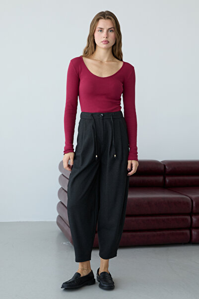 Trendyol Collection بنطلون أنثراسايت بالي مطاطي بقصة واسعة/سروال شالوار TWOAW...