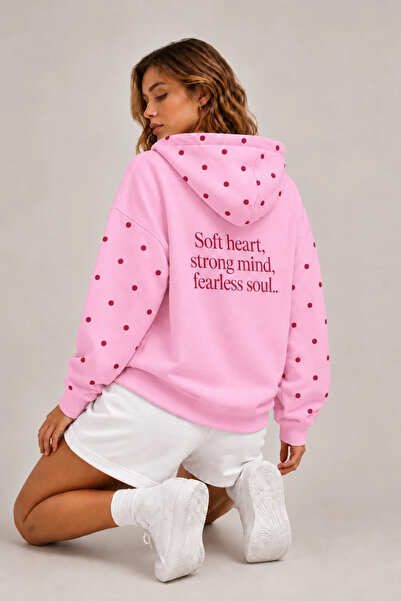 LG LAGULER Kadın Oversize Sweatshirt Hoodie Puantiye Kapüşonlu, Kanguru Cep, ...