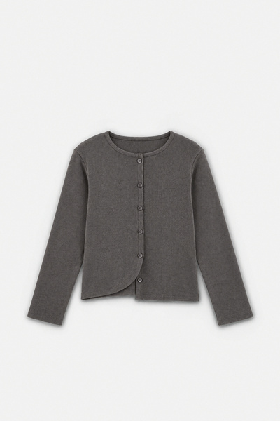 TRENDYOLKIDS Anthracite Girls' Plain Knitted T-Shirt Tkdaw27Ts00024