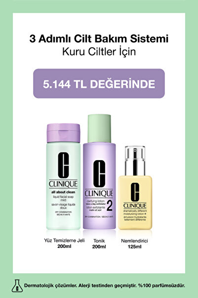 Clinique 3 Adımlı Cilt Bakım Sistemi – Kuru Ciltler İçin | Jel 200ml, Tonik 2...