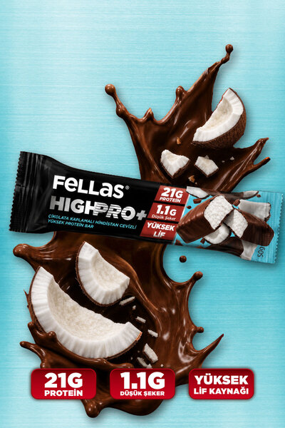 Fellas Çikolata Kaplı HighPro+ Protein Bar - Hindistan Cevizli (50 g) - 12 Adet