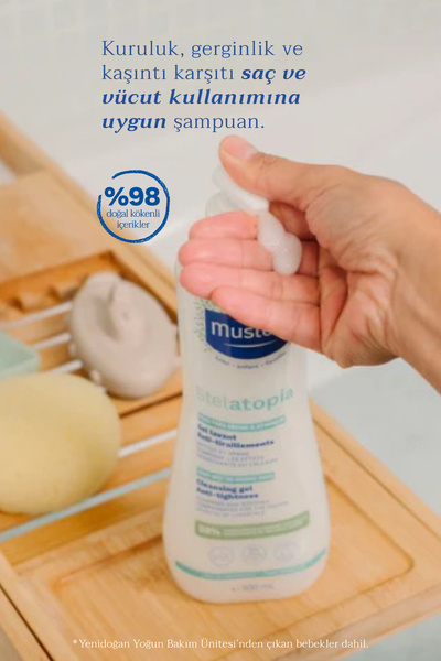 Mustela %98 Doğal İçerikli Stelatopia Çok Kuru ve Atopik Ciltler Nemlendirici Şampuan Yüz Vücut Saç 500ml.