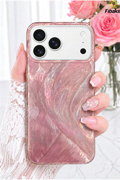 Fibaks iPhone 17 Pro Max/18 Pro Max Kılıf Hologramlı Rose Gold Işıltı Desenli...