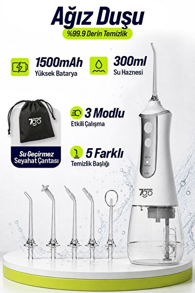 7GO 7GMF1 Şarjlı Ağız Duşu (Water Flosser) – 300ml Su Haznesi, 5 Başlıklı IPX...