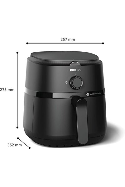 Philips مقلاة هوائية صغيرة الحجم، سعة 3.2 لتر/0.8 كجم، 1300 واط، 12 وظيفة |   سلسلة 1000، تحكم تناظري، تقنية الهواء السريع، أسود، NA110/00