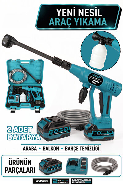 ASSUR 21V Çift Batarya 1500 mAh Yüksek Basınçlı Akülü Şarjlı Oto Araba Yıkama...