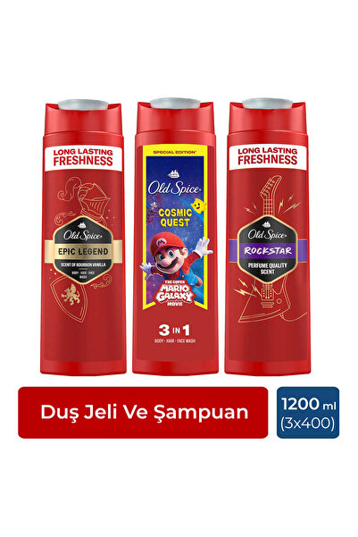 Old Spice Erkek Duş Jeli Seti - Rockstar 400ml, Epic Legend 400ml, Wolfthorn ...