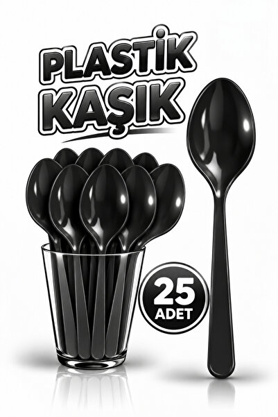 Huzur Party Store 25 Adet Siyah Renkli Kaşık Sert Dayanaklı Plastik Lüks Kull...