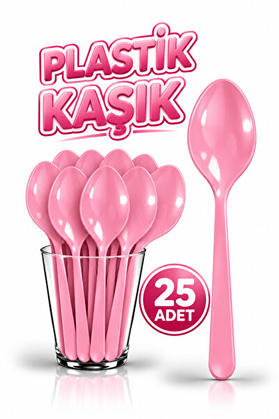 Huzur Party Store 25 Adet Pembe Renkli Kaşık Sert Dayanaklı Plastik Lüks Kull...