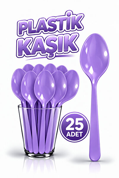 Huzur Party Store 25 Adet Mor Renkli Kaşık Sert Dayanaklı Plastik Lüks Kullan...