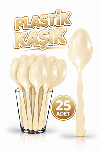 Huzur Party Store 25 Adet Krem Renkli Kaşık Sert Dayanaklı Plastik Lüks Kulla...