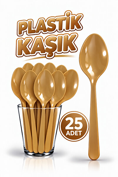 Huzur Party Store 25 Adet Gold Renkli Kaşık Sert Dayanaklı Plastik Lüks Kulla...