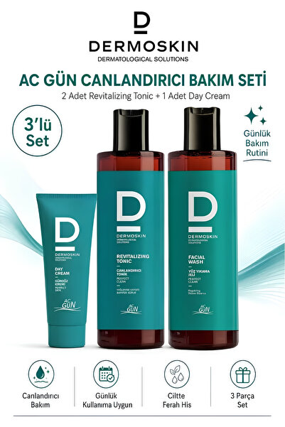 Dermoskin Acgun AKNE RUTİN Seti: Yüz Yıkama Jeli + Canlandırıcı Tonik (+Gündü...
