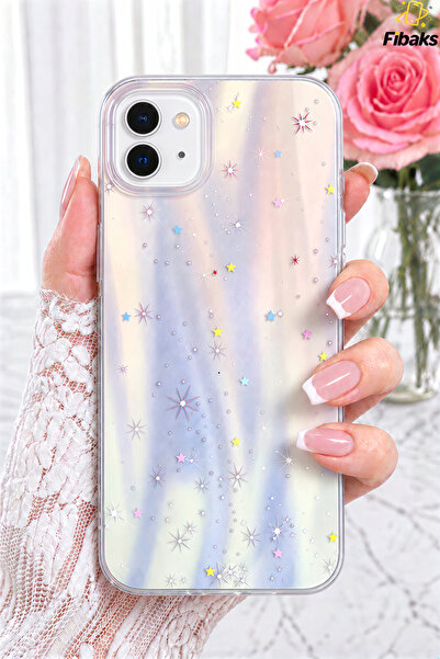 Fibaks iPhone 11 Kılıf Hologramlı Yıldız Işıltısı Desenli Şeffaf Silikon | İç...
