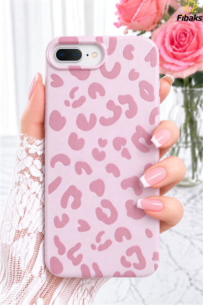 Fibaks iPhone 7 Plus/8 Plus Kılıf Pembe Leopar Desenli İnce Yumuşak Silikon