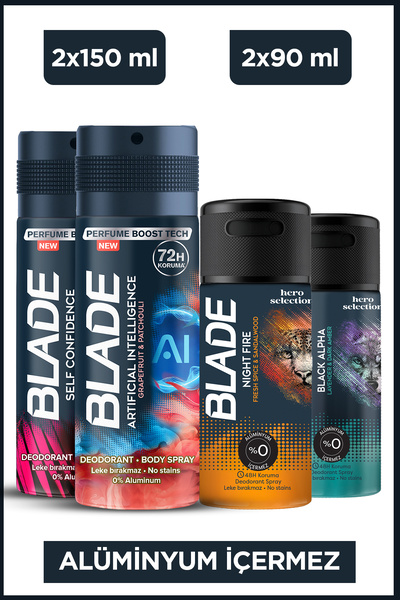 Blade Erkek Alüminyumsuz Deodorant Self Confidence, A.I 1.0 2x150 Ml- Night F...