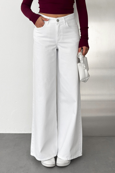 HLT JEANS Beyaz Kadın Wide Leg Jean %100 Pamuklu Yüksek Bel Palazzo Kot Panto...