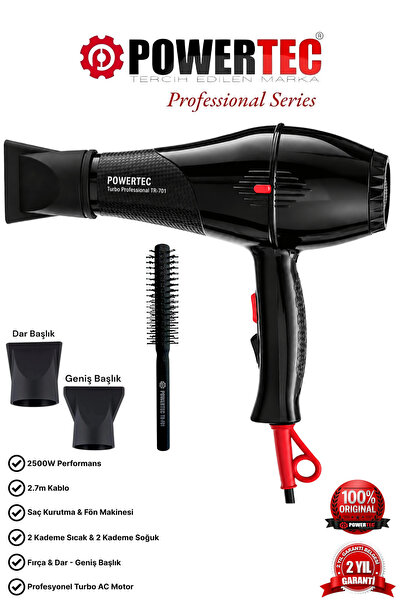 POWERTEC TR-701 Profesyonel Fön Makinesi + Profesyonel Berber Fön Fırçası