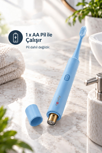 Aprilla Atb-8717 Titreşimli Değiştirilebilir Başlıklı Su Geçirmez Gövdeli Mavi Diş Fırçası