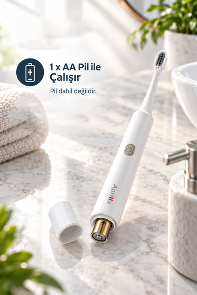 Aprilla Atb-8717 Titreşimli Değiştirilebilir Başlıklı Su Geçirmez Gövdeli Beyaz Diş Fırçası