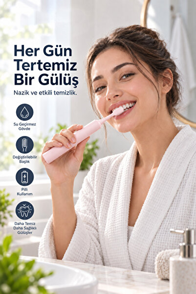 Aprilla Atb-8717 Titreşimli Değiştirilebilir Başlıklı Su Geçirmez Gövdeli Pembe Diş Fırçası