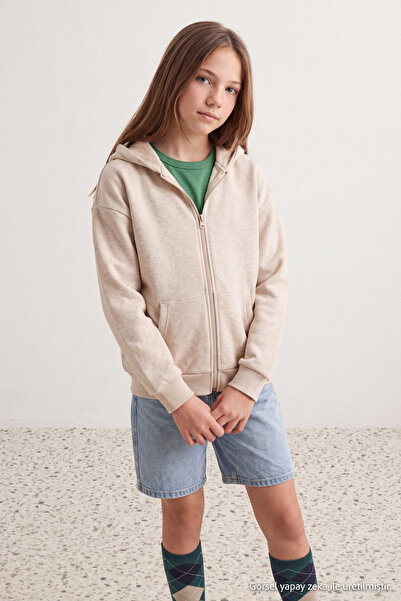 TRENDYOLKIDS Djevojački kardigan/sweatshirt sa kapuljačom i patentnim zatvara...