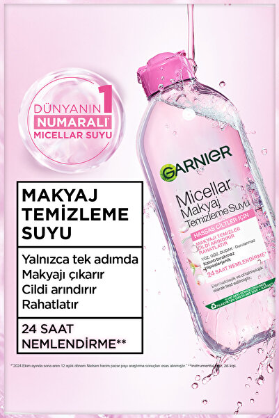 Garnier Micellar Makyaj Temizleme Suyu 700ML, 24 Saat Nemlendirme, Hassas Ciltler için, Vegan & Cruelty Free