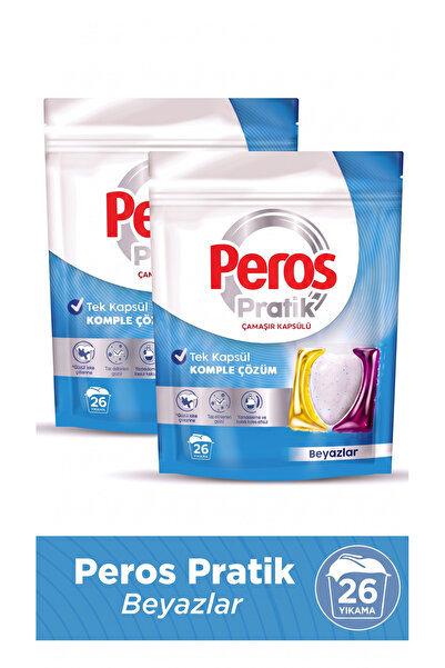 Peros Pratik Matik Çamaşır Deterjanı Kapsülü - Tableti 52 Adet Beyazlar (2PK*26)