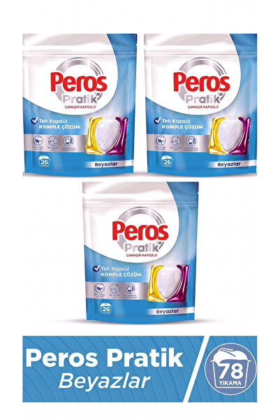 Peros Pratik Matik Çamaşır Deterjanı Kapsülü - Tableti 78 Adet Beyazlar (3PK*26)
