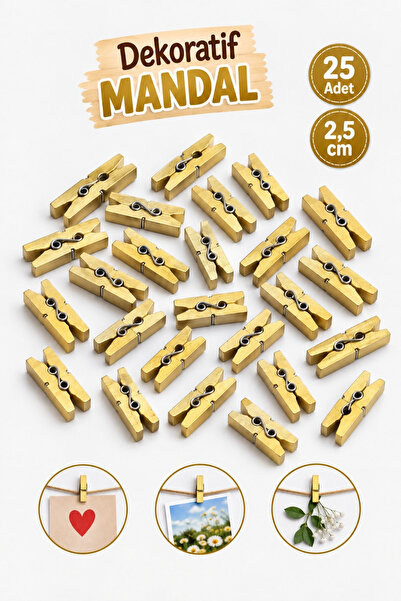 Huzur Party Store 25 Adet Altın Renkli Ahşap Gold Minik Mandal Fotoğraf Asmal...