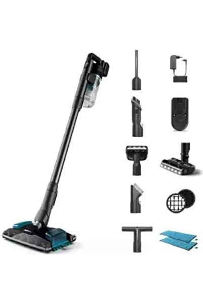 Philips 8000 Serisi Aqua Başlıklı Şarjlı Dikey Süpürge Islak Kuru Temizlik LED Aydınlatma Uzun Kullanım Süreli Kablosuz Halı Parke Koltuk ve Merdiven Temizliği Siyah XC8057