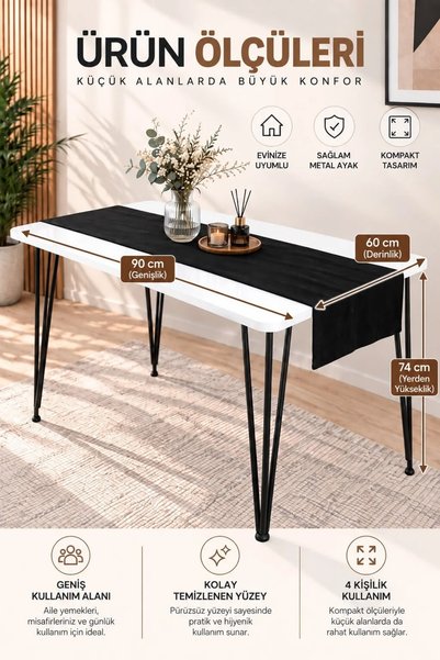 BAMBEDS MOBİLYA Bambeds 60x90 Beyaz Masa Balkon Masası Ders Calısma Masası
